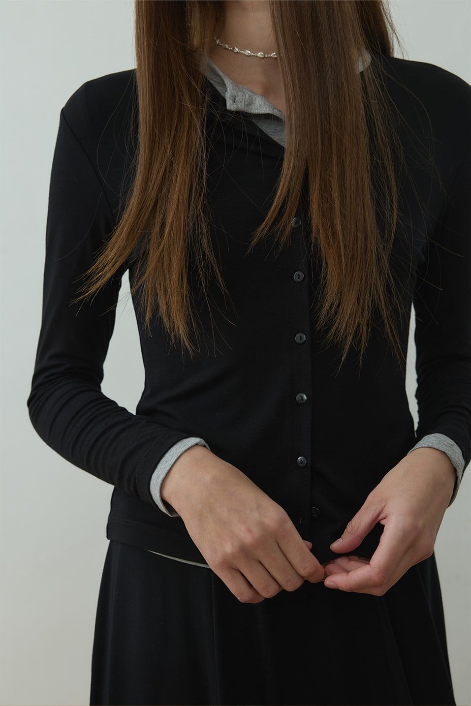 Siyah Cosie Düğmeli Hırka