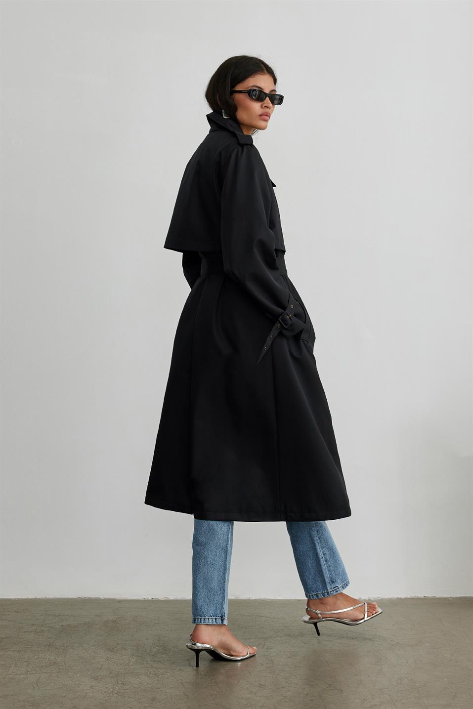 Siyah Dad Oversize Trençkot