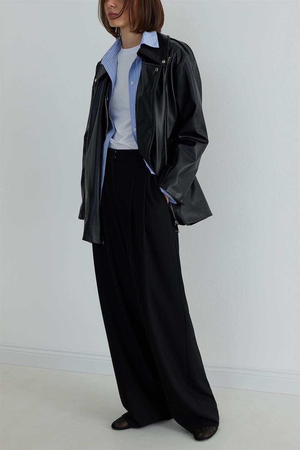 Faux Leather Biker Trench Coat