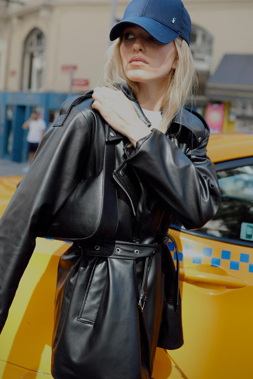 Faux Leather Biker Trench Coat
