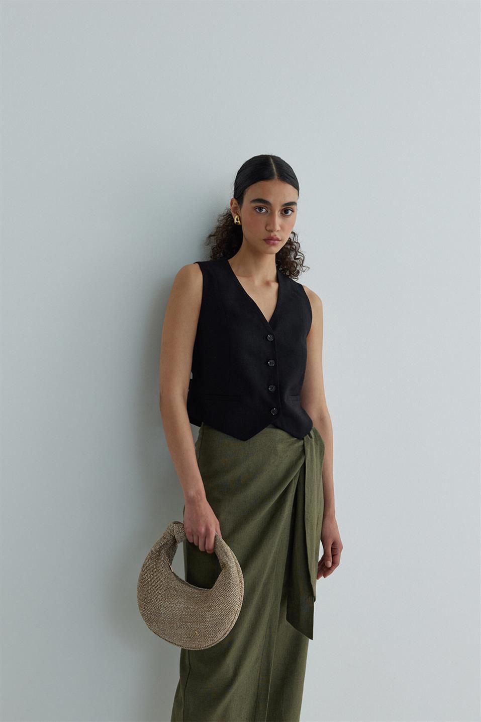 Gabriel Buttoned Linen Vest
