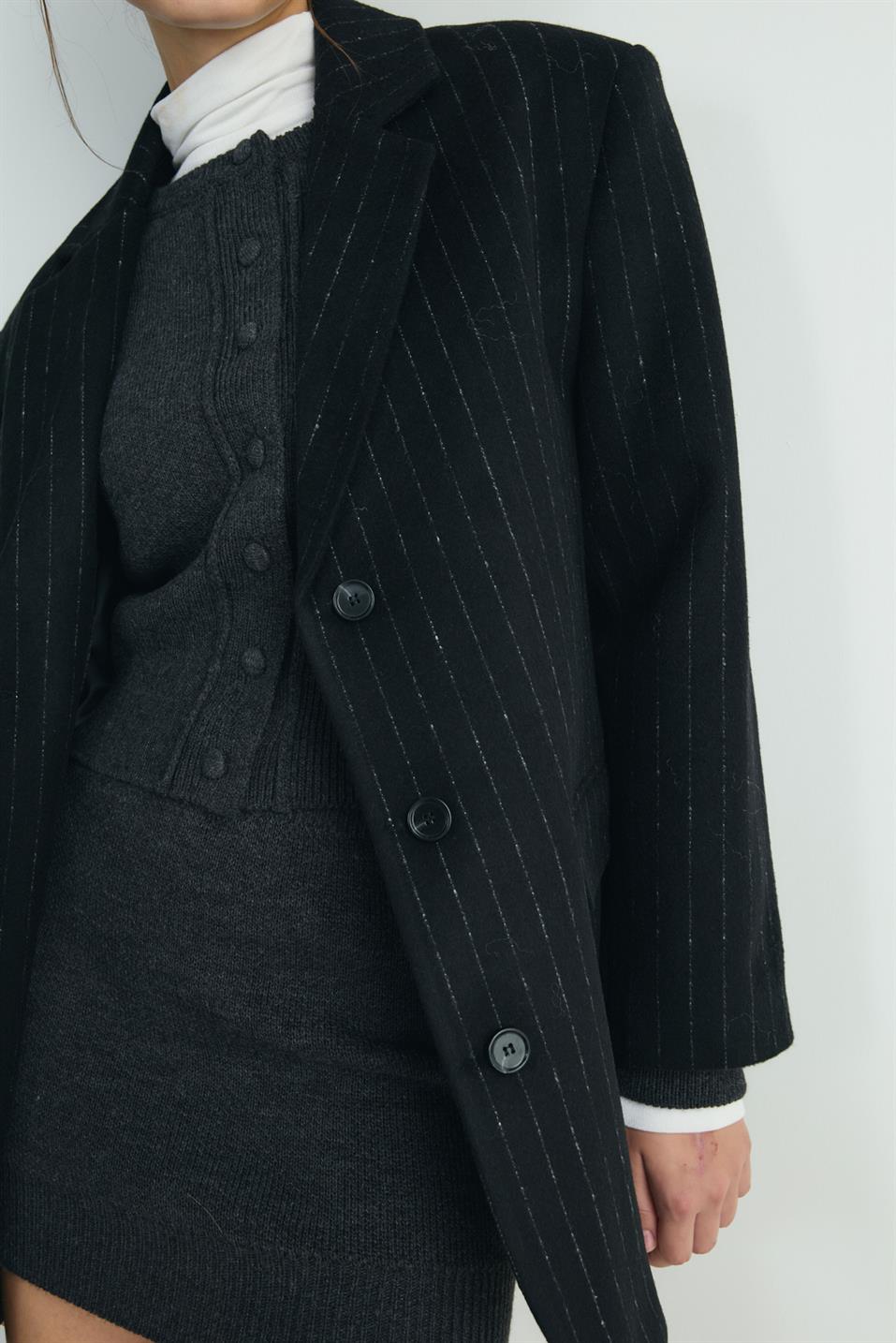 Siyah Gina Kaşe Blazer Ceket