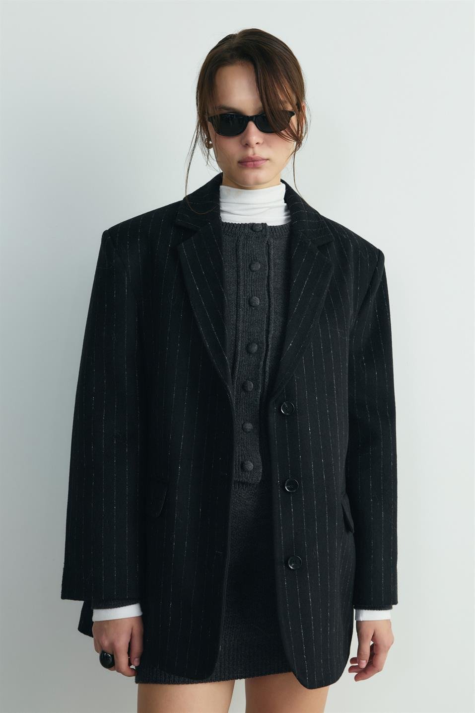 Siyah Gina Kaşe Blazer Ceket