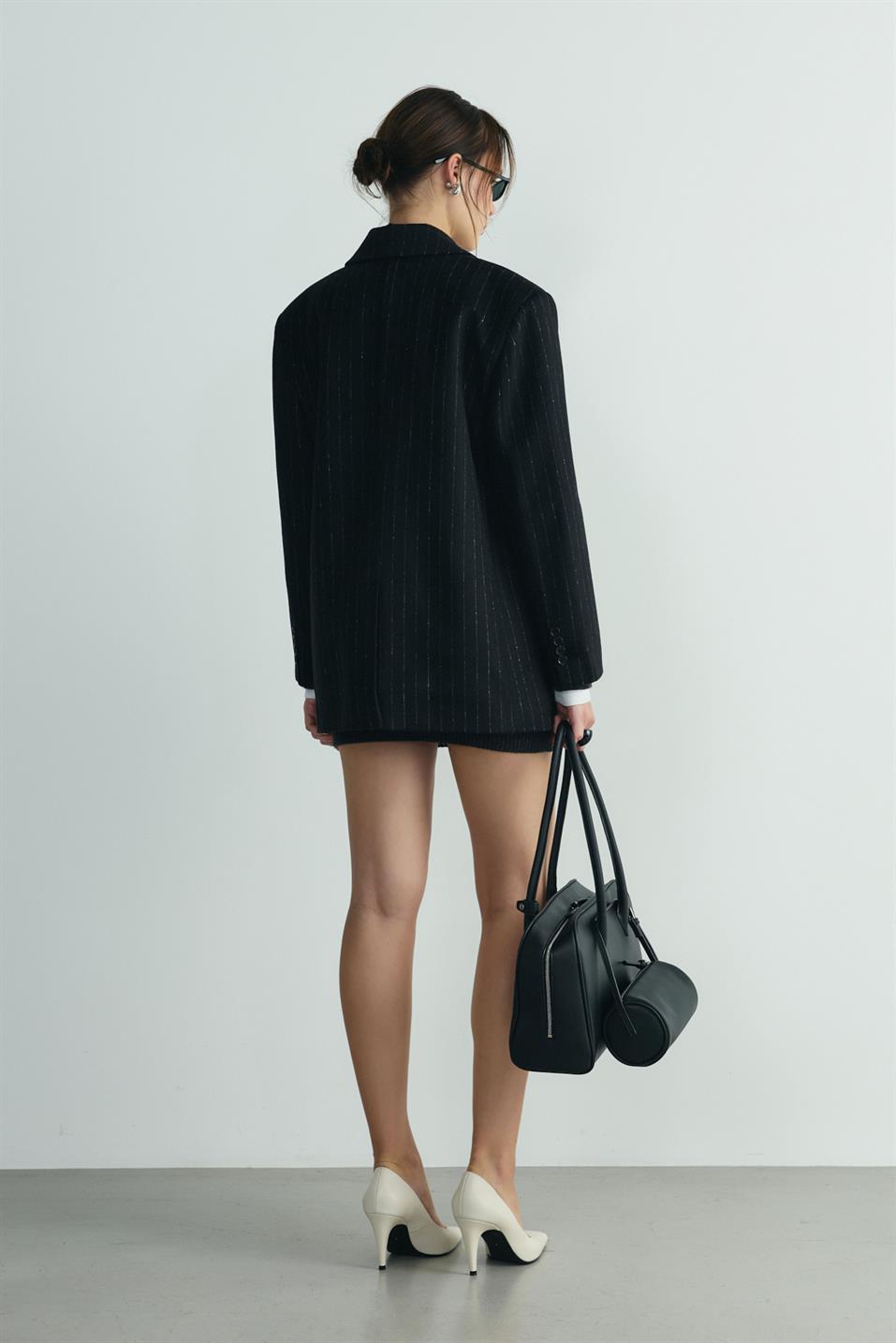 Siyah Gina Kaşe Blazer Ceket