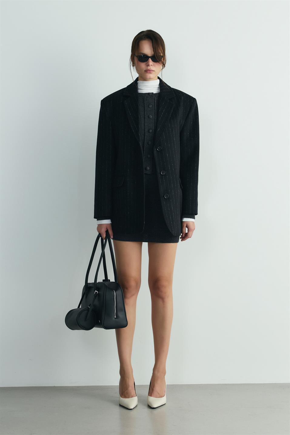 Siyah Gina Kaşe Blazer Ceket