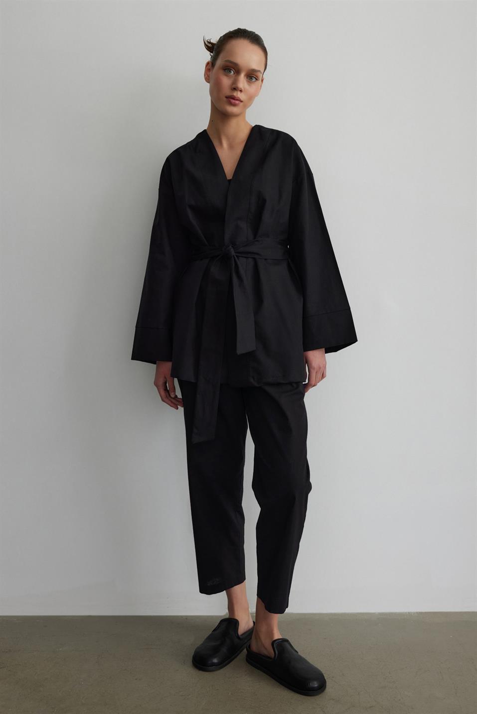 Siyah Hygge Pamuklu Kimono