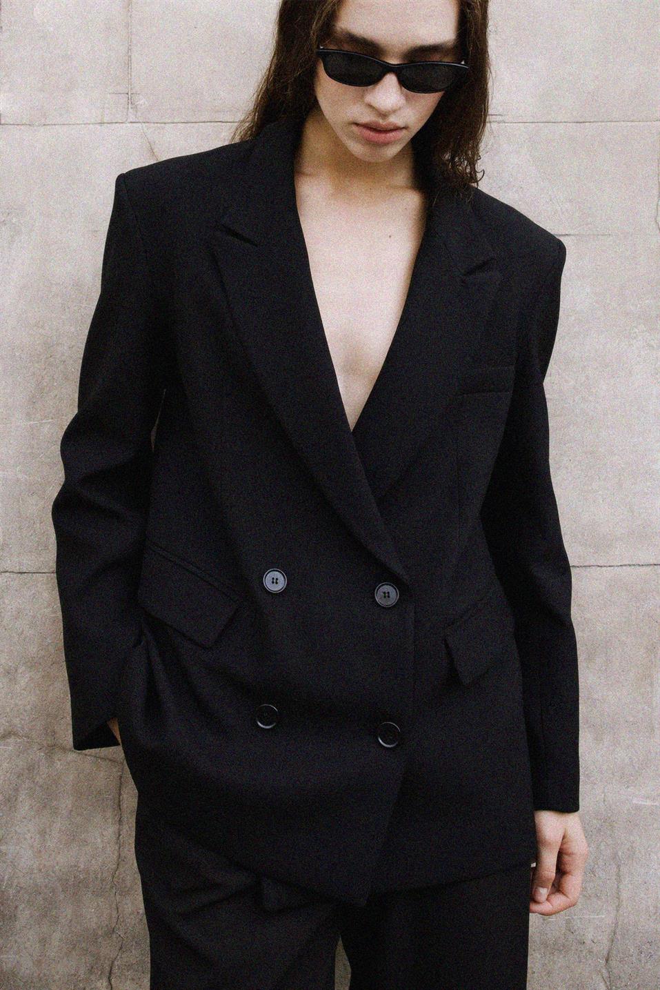 Siyah Janet Kruvaze Blazer Ceket