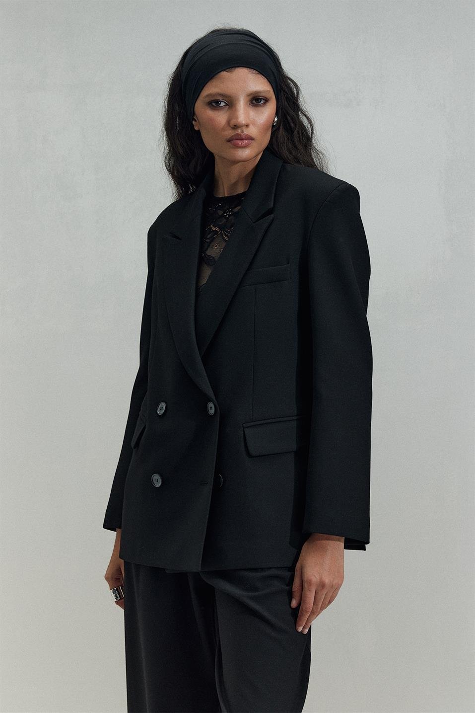 Siyah Janet Kruvaze Blazer Ceket