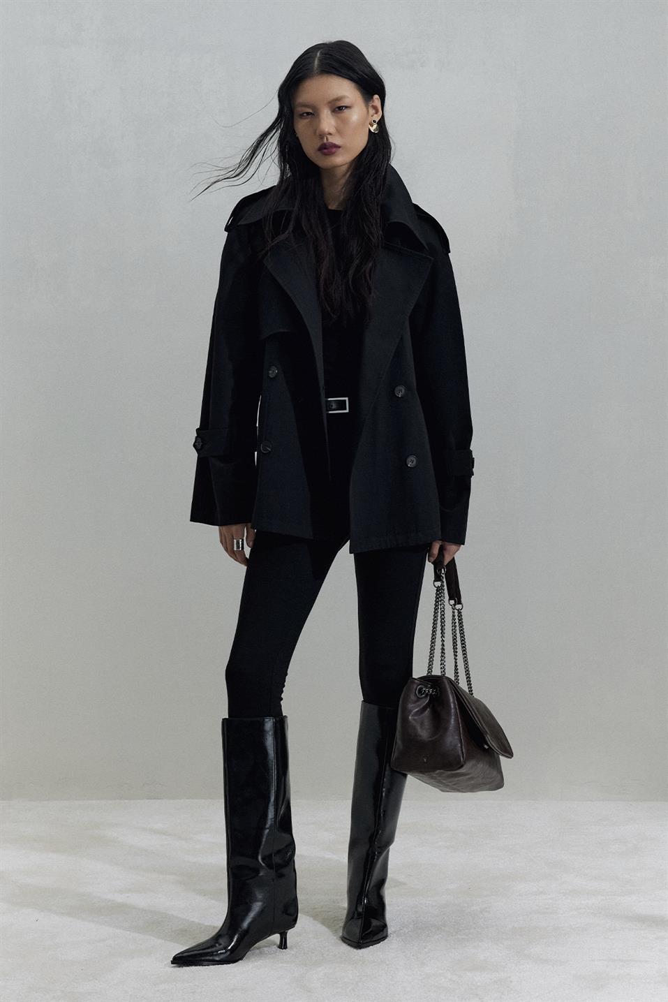 Siyah Jasmin Kısa Trençkot