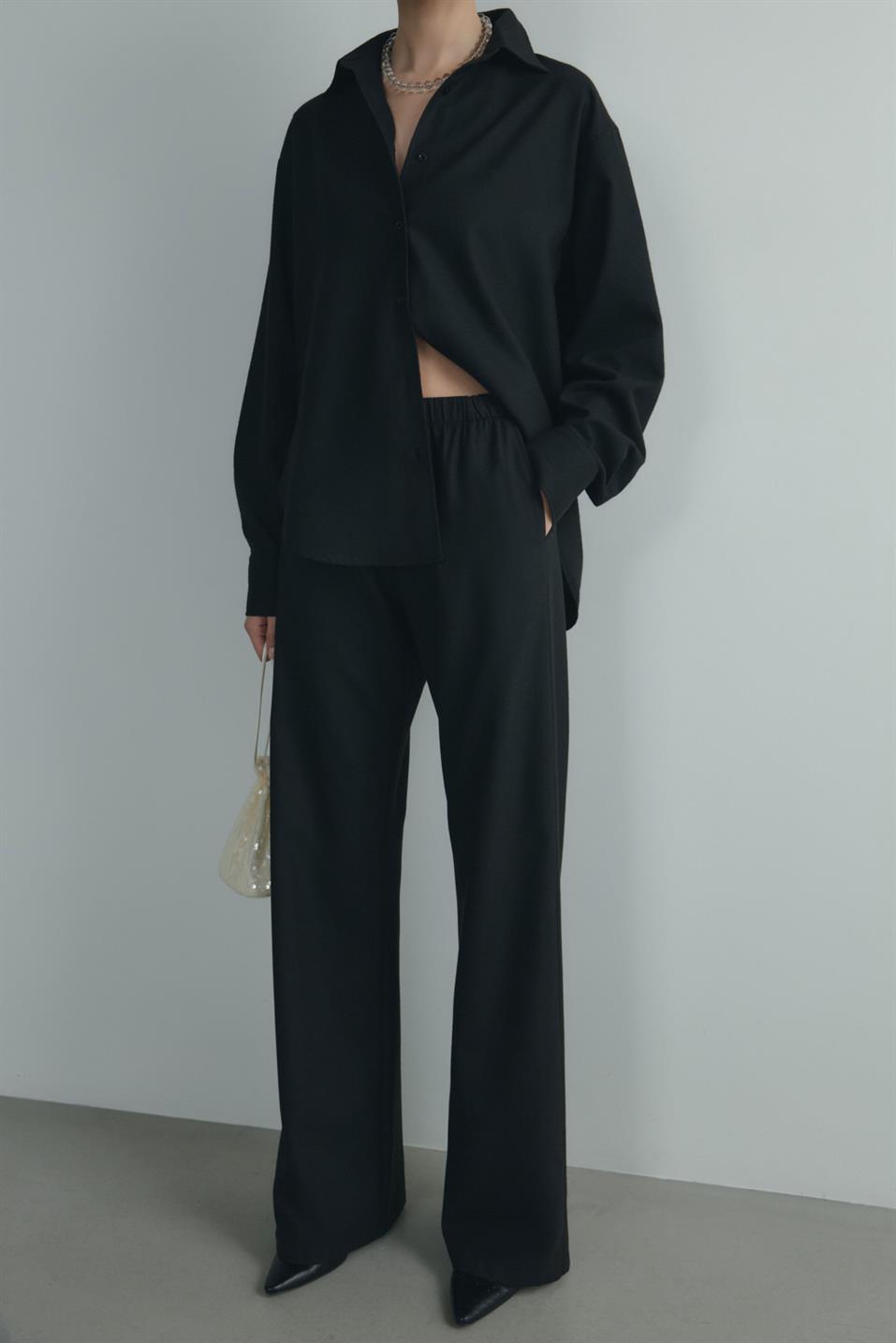 Siyah Jilly Lastikli Klasik Pantolon