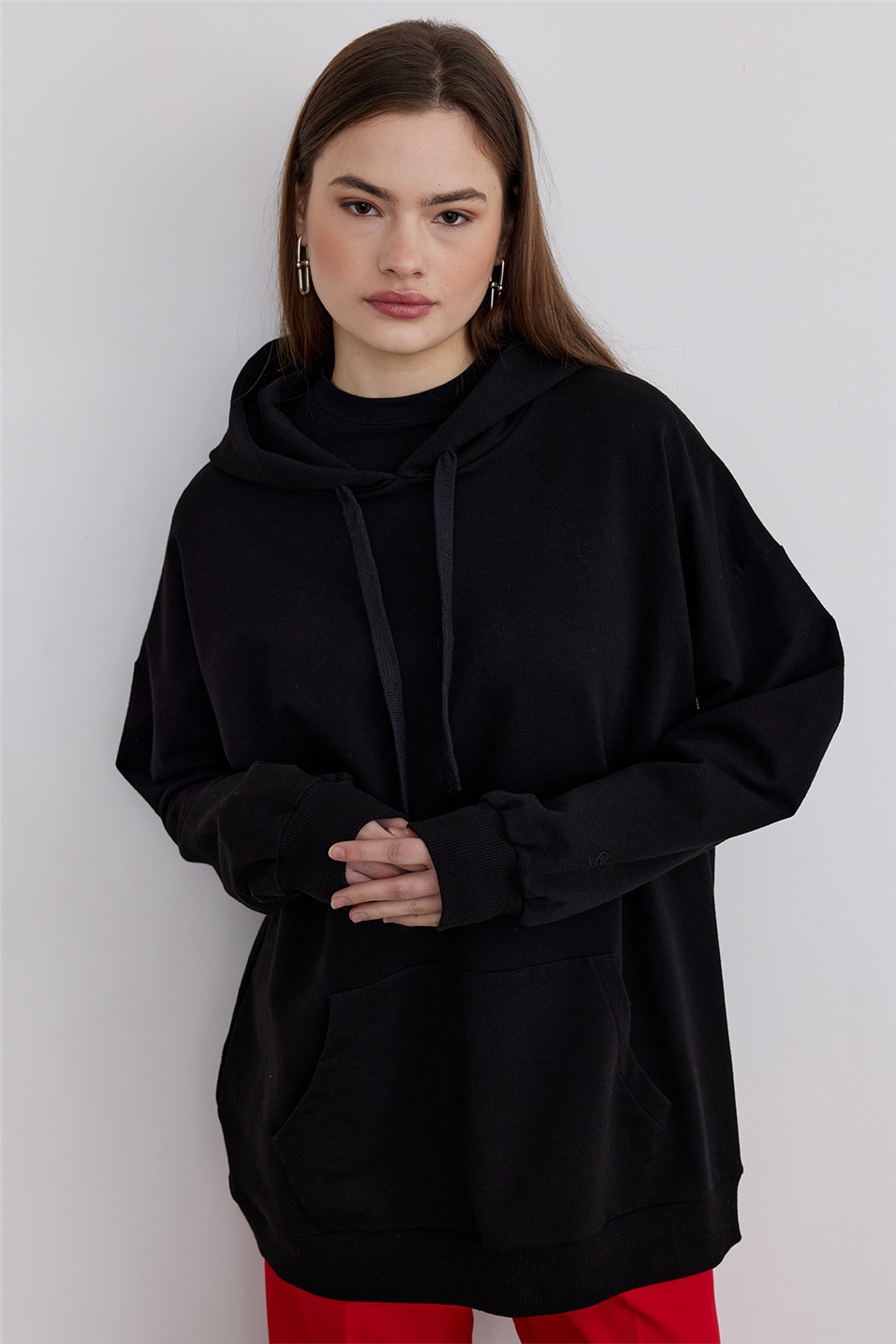 Black Hooded Oversize Sweatshirt