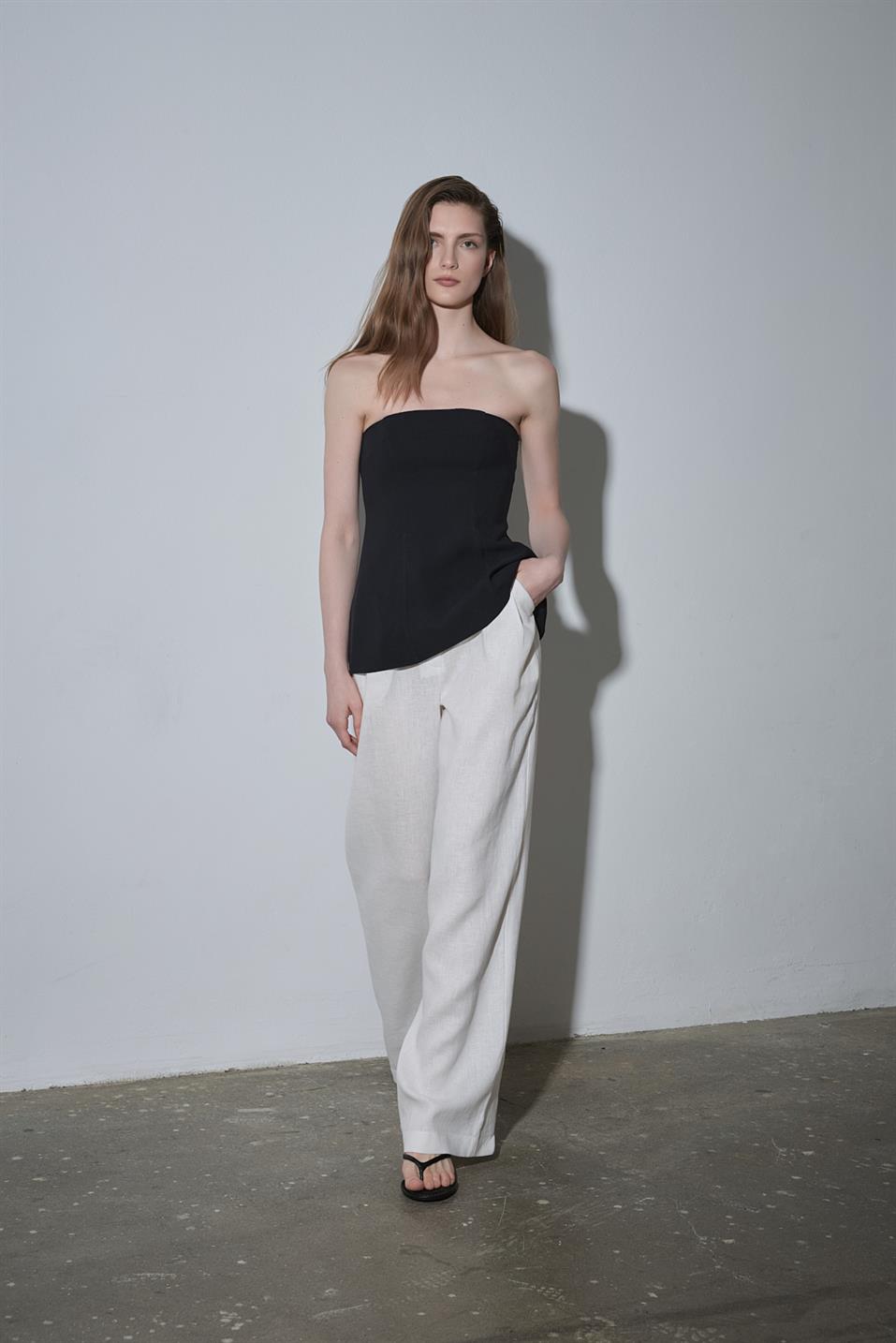 Siyah Leina Straplez Tensel Bluz