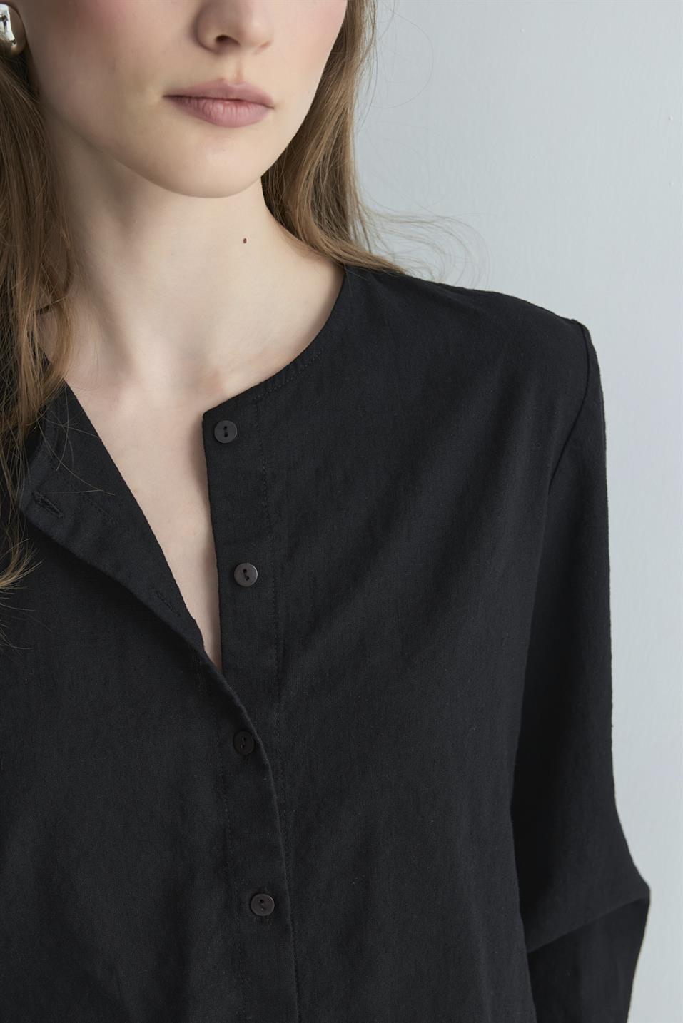 Siyah Lizi Keten Gömlek