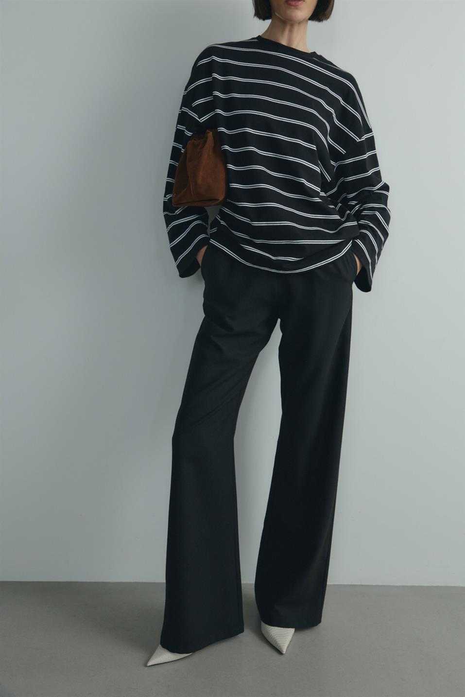 Siyah Lizzy Çizgili Tişört