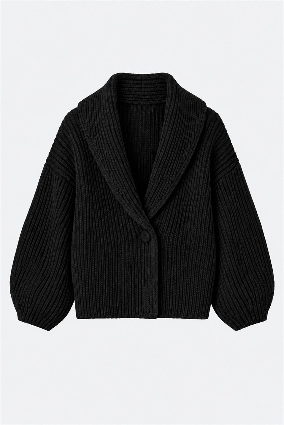Siyah Mana Oversize Yün Triko Hırka