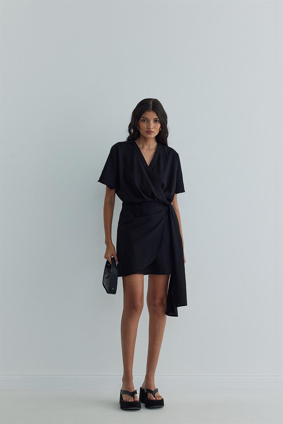 Siyah Maysa Mini Kimino Elbise