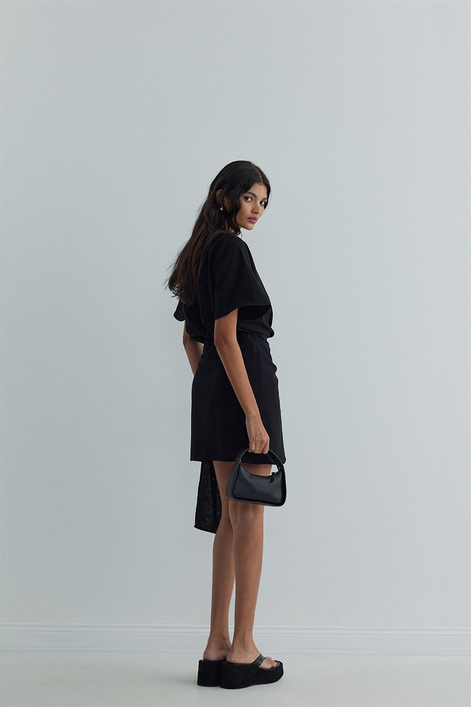 Siyah Maysa Mini Kimino Elbise