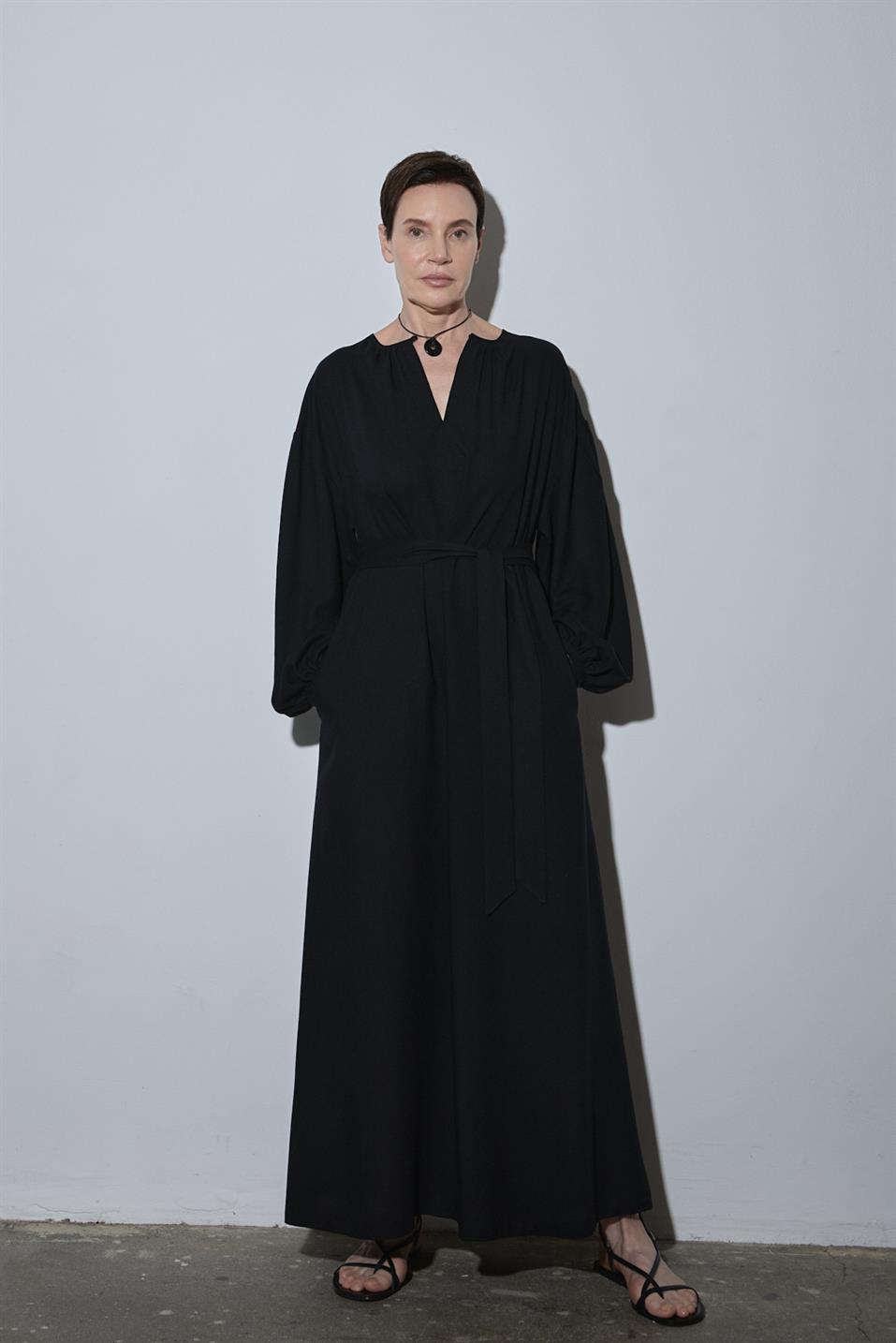 Siyah Meggie V Yaka Uzun Elbise