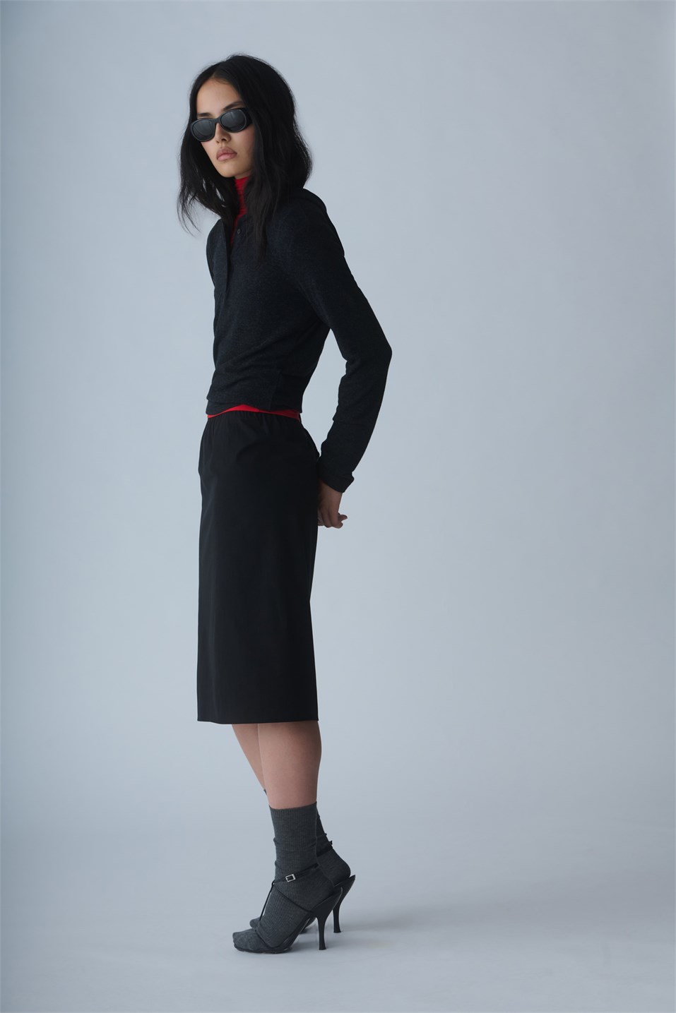 Siyah Midi Gabardin Etek