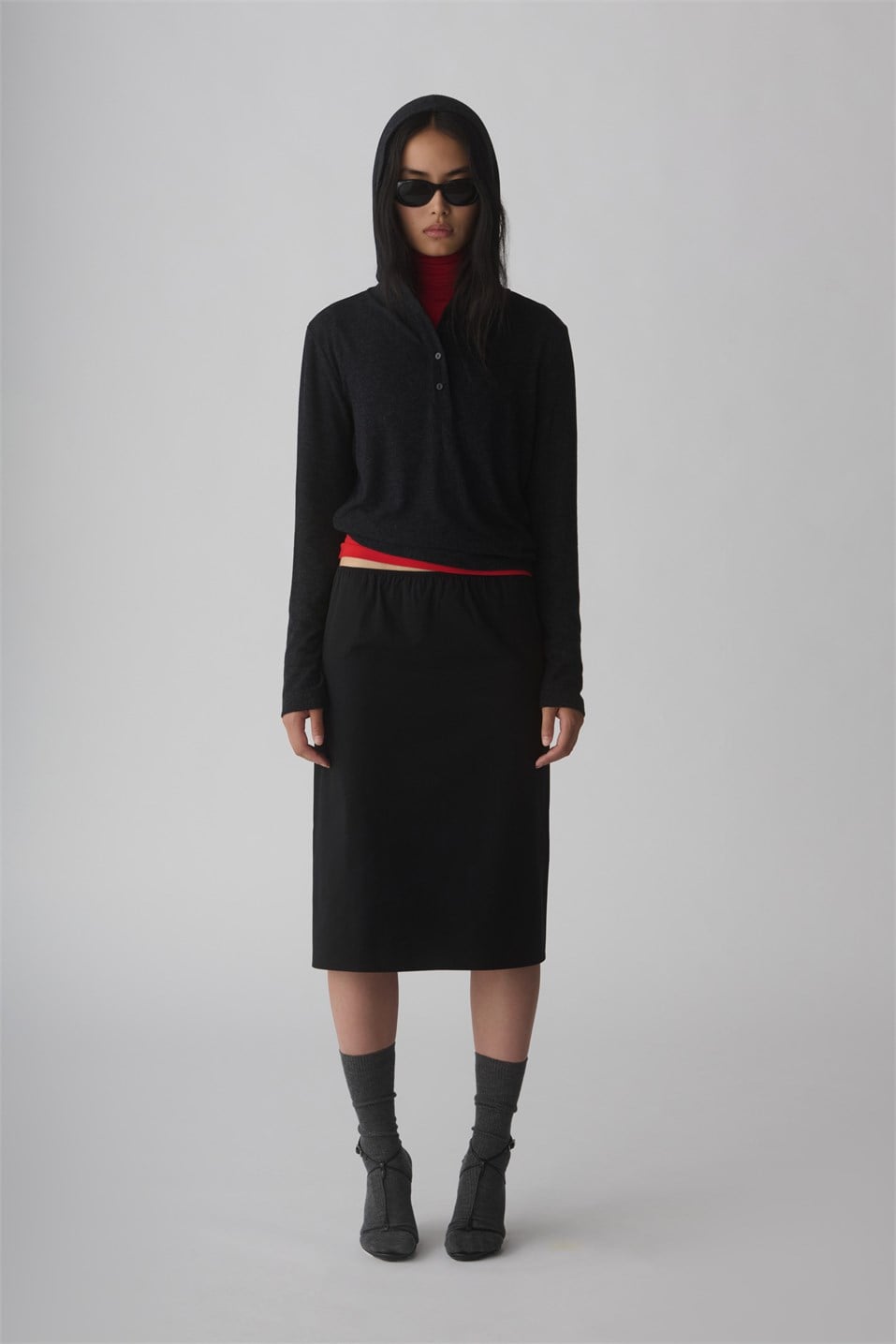 Siyah Midi Gabardin Etek