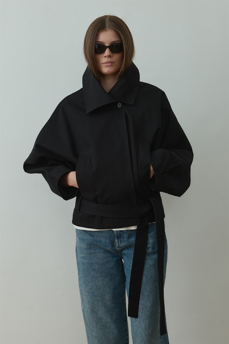 Siyah Millie Yarasa Kol Trençkot