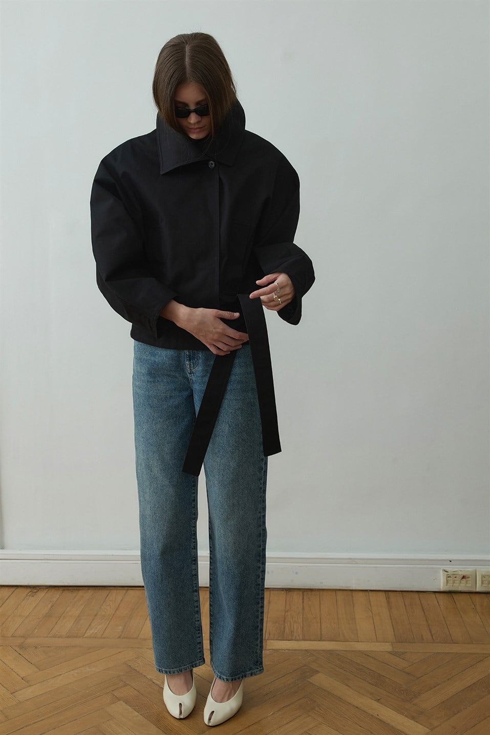 Siyah Millie Yarasa Kol Trençkot