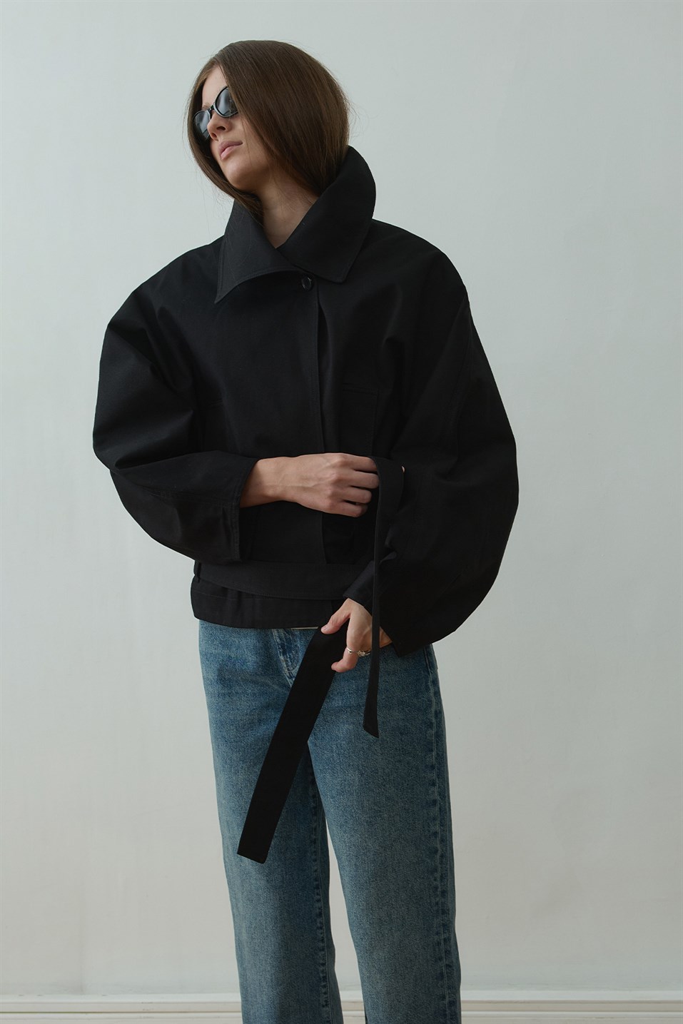 Siyah Millie Yarasa Kol Trençkot