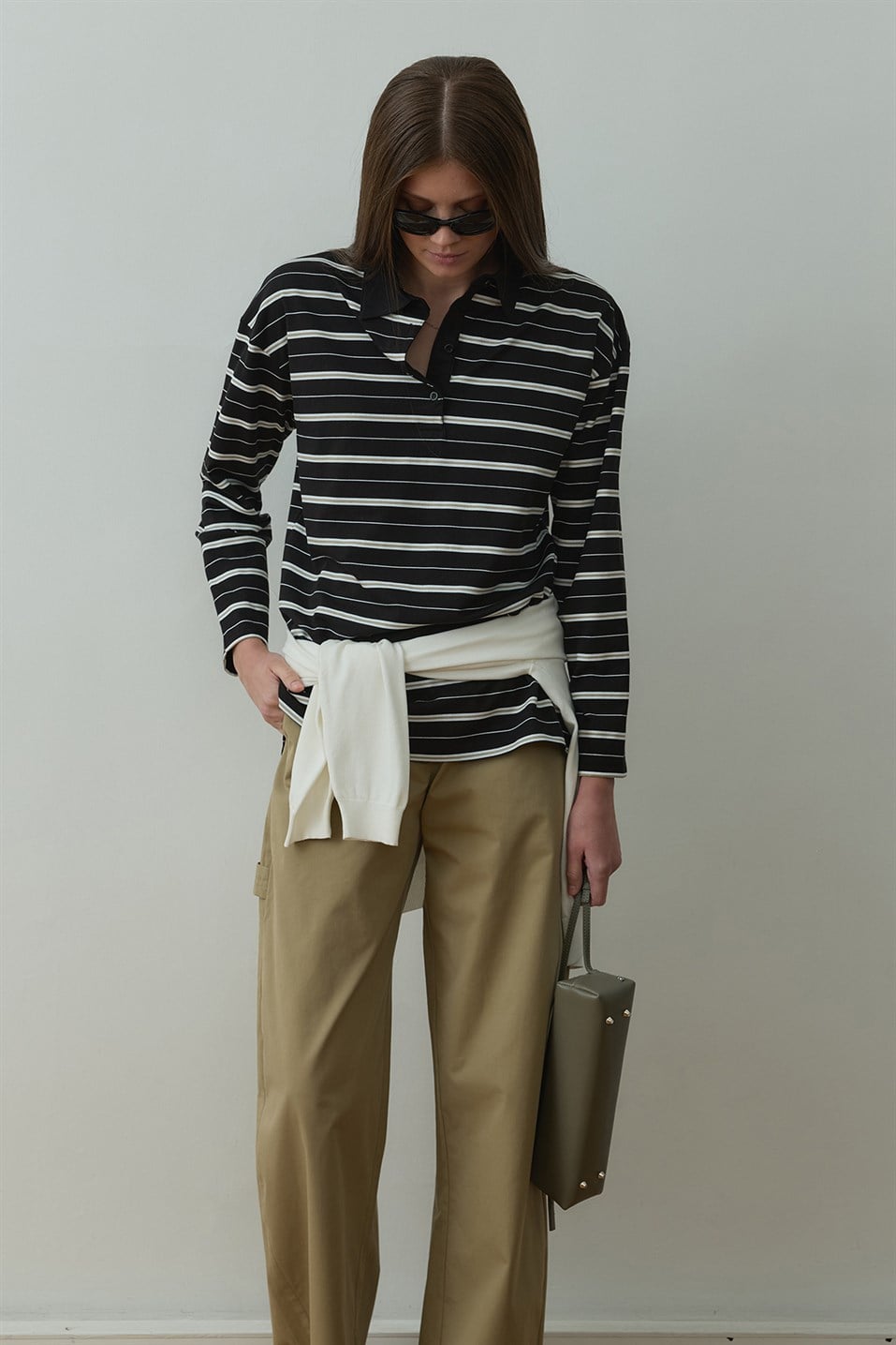 Siyah Monroe Çizgili Polo Yaka Tişört