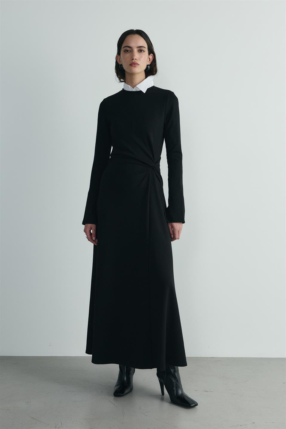 Siyah Norena Düğümlü Midi Elbise
