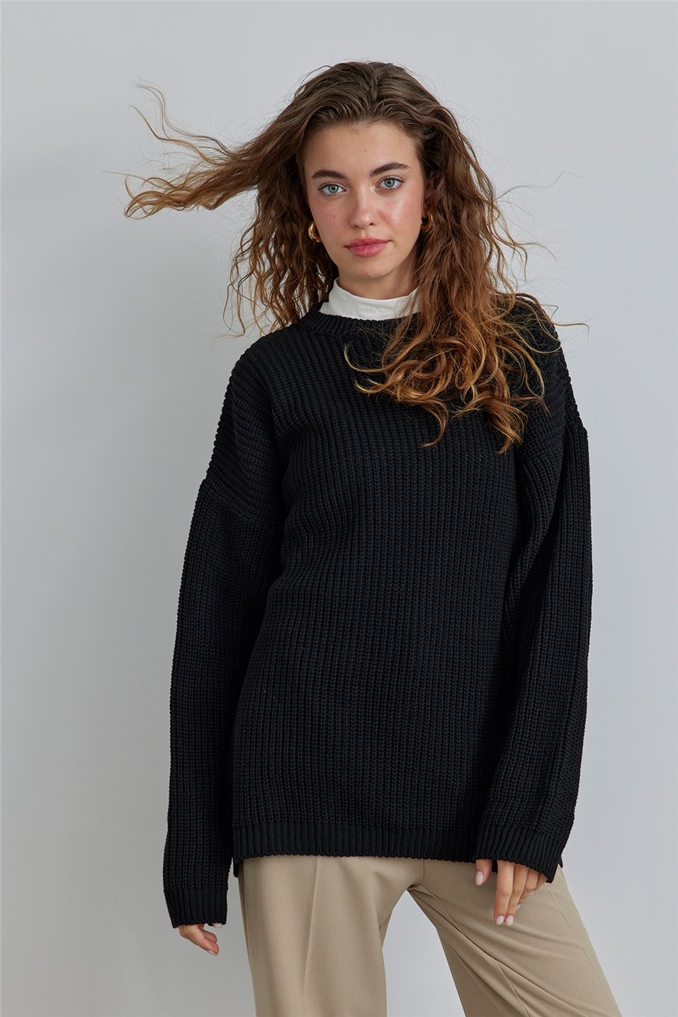 Black Oversize Knitwear Sweatshirt