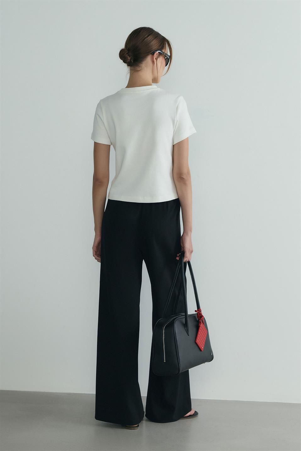 Siyah Pol Krep Pantolon