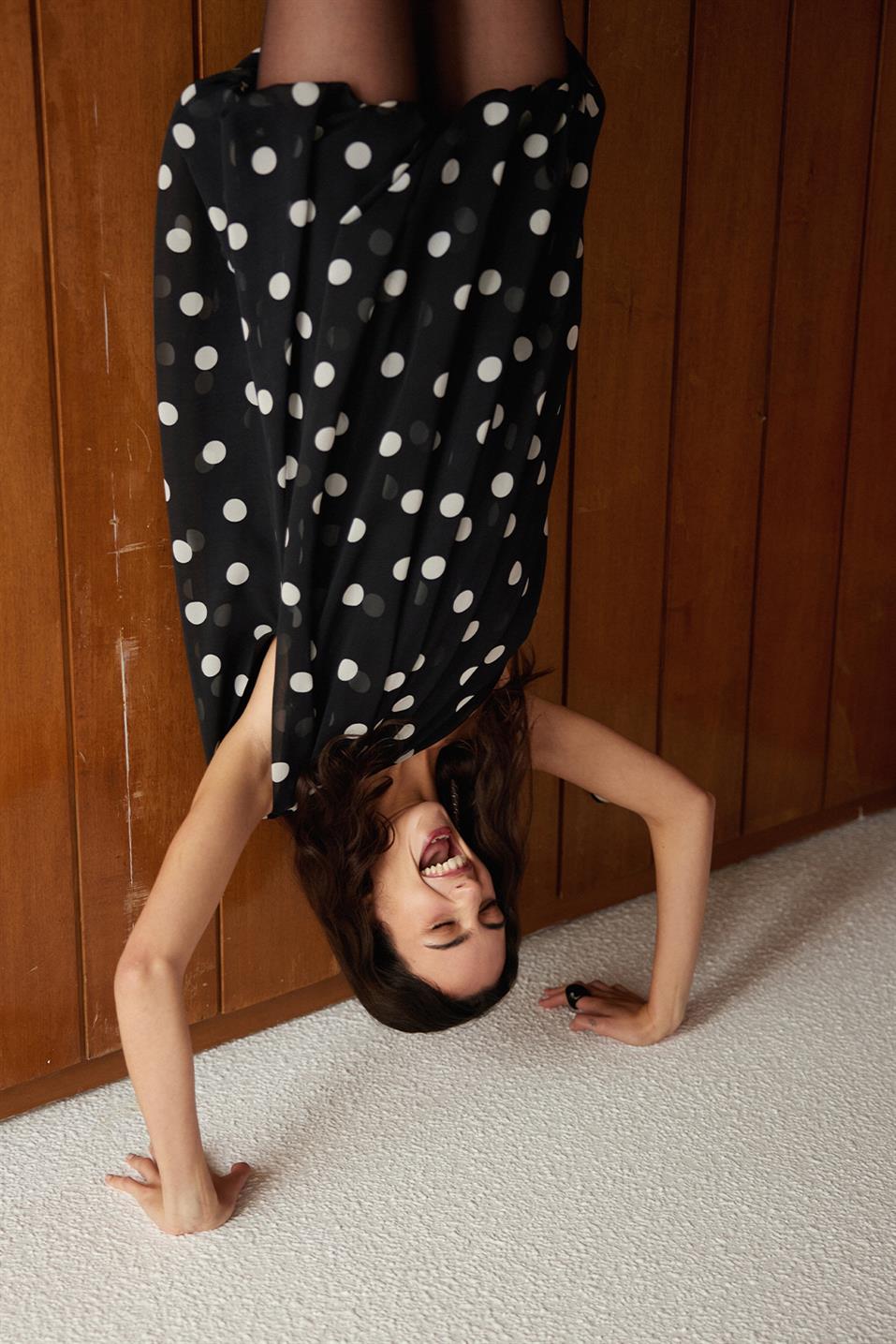 Siyah Puantiyeli Mini Balon Elbise