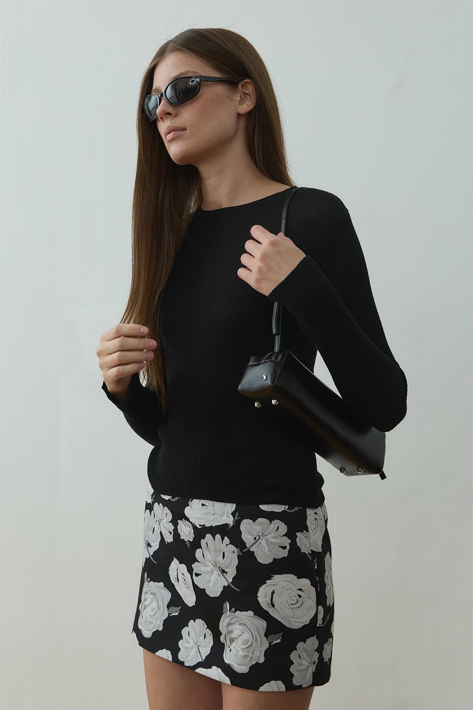 Siyah Ray Fitilli Triko Bluz