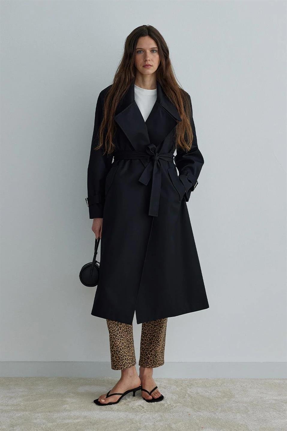 Siyah Rowe Gabardin Trençkot