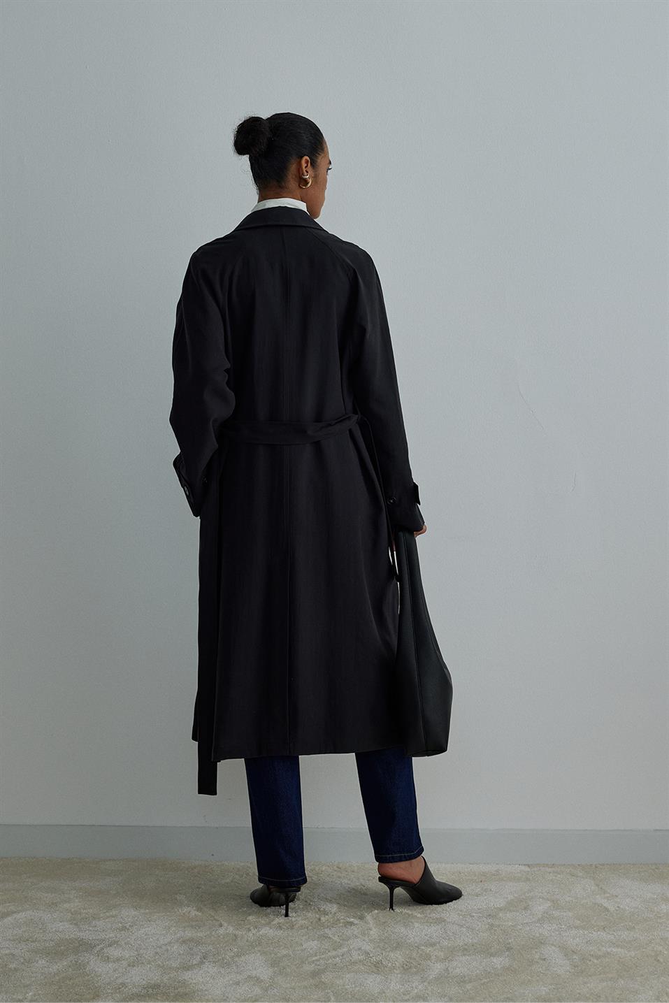 Siyah Weightles Uzun Trençkot