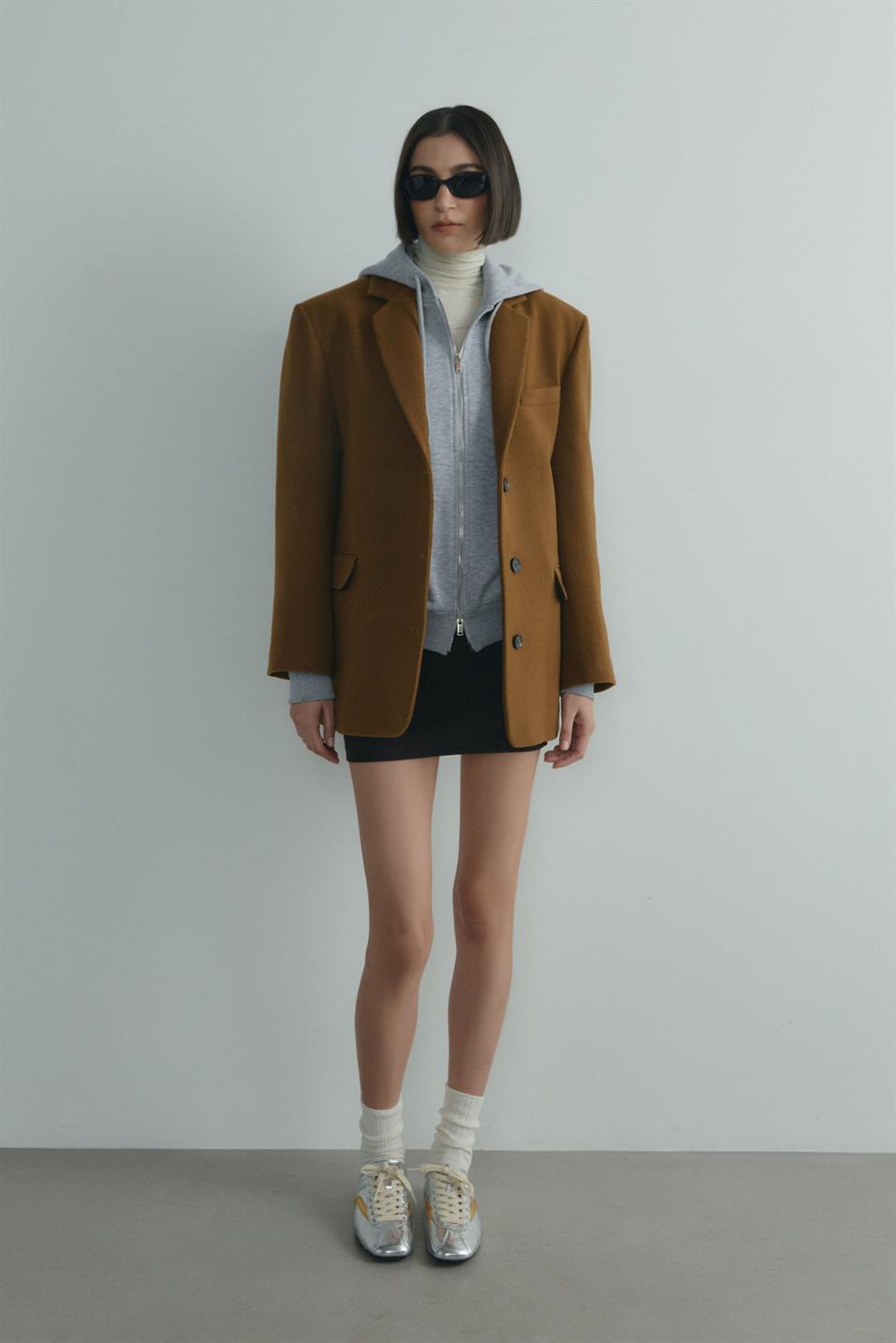 Sütlü Kahve %100 Yün Blazer Ceket