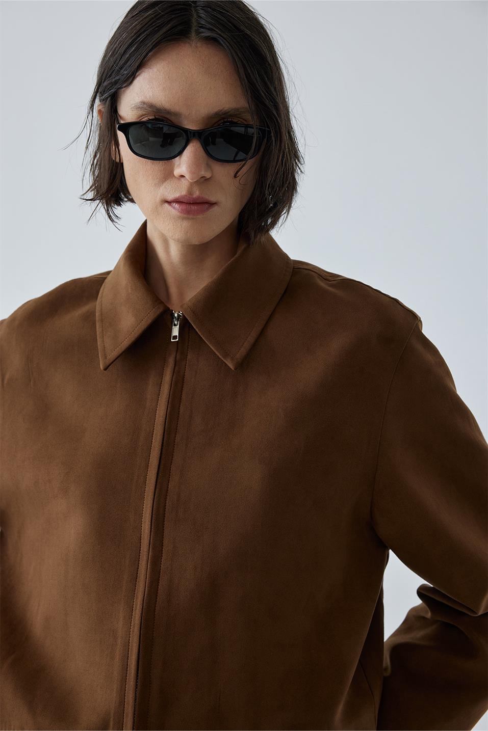 Sütlü Kahve Gabriel Süet Görünümlü Ceket