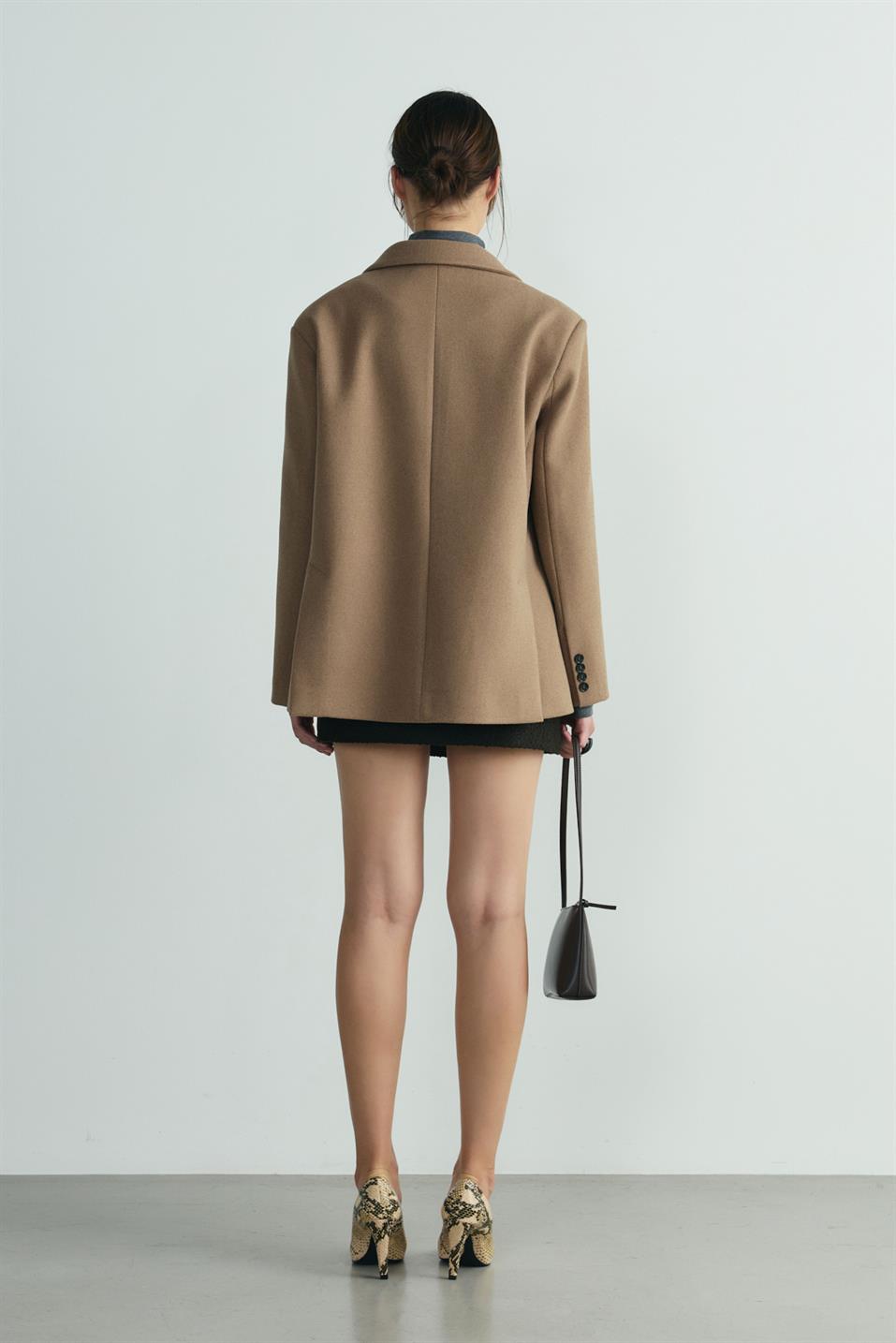 Sütlü Kahve Maskülen Kaşe Blazer Ceket