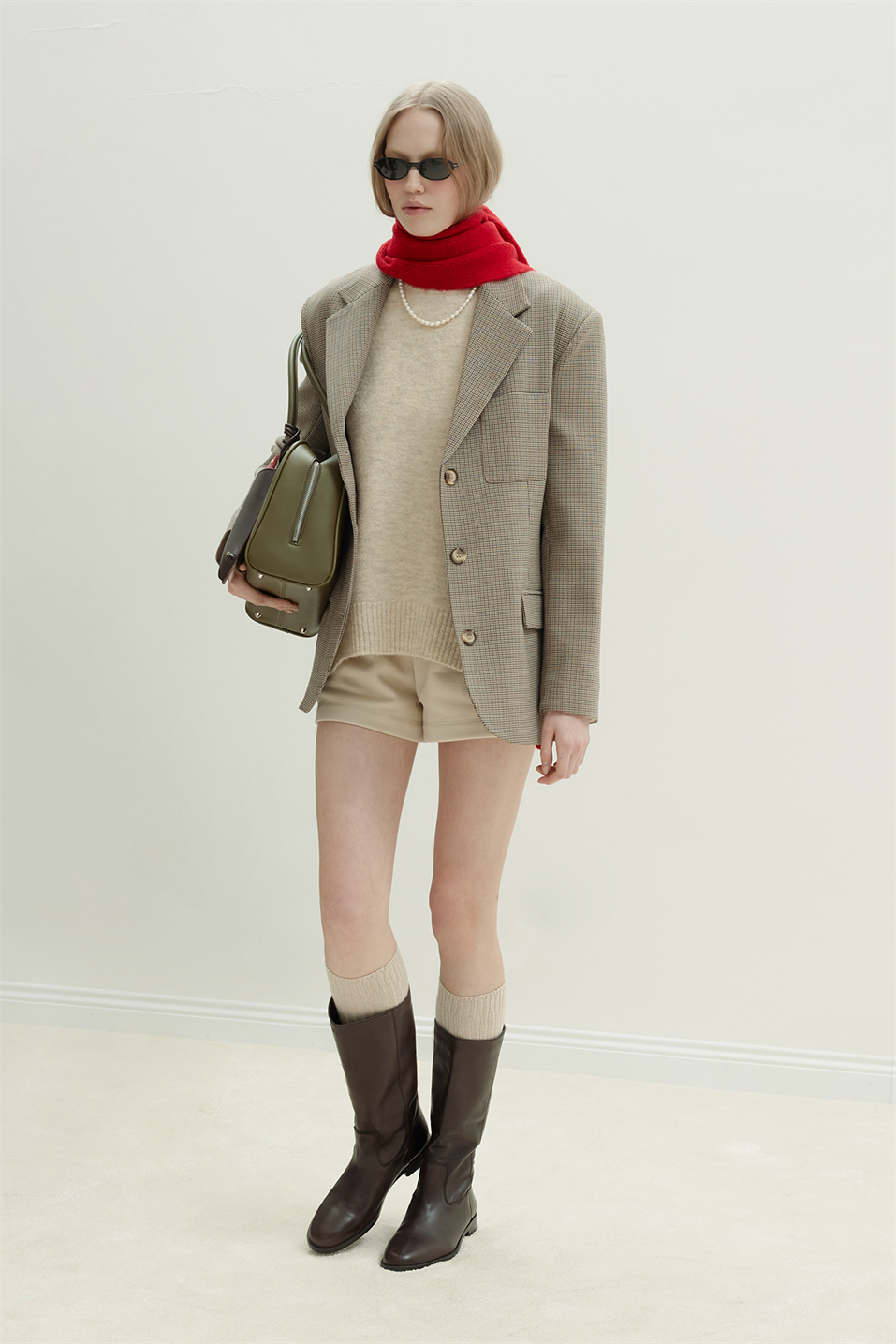 Sütlü Kahve Oldie Ekose Blazer Ceket