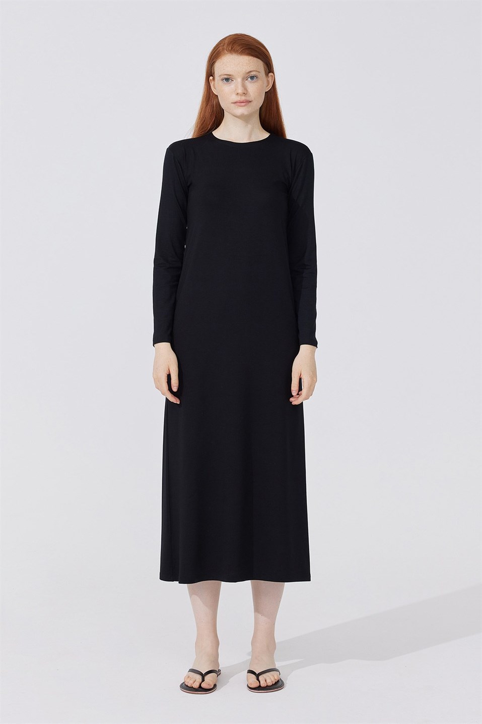 Black Long Sleeve Combed Cotton Dress