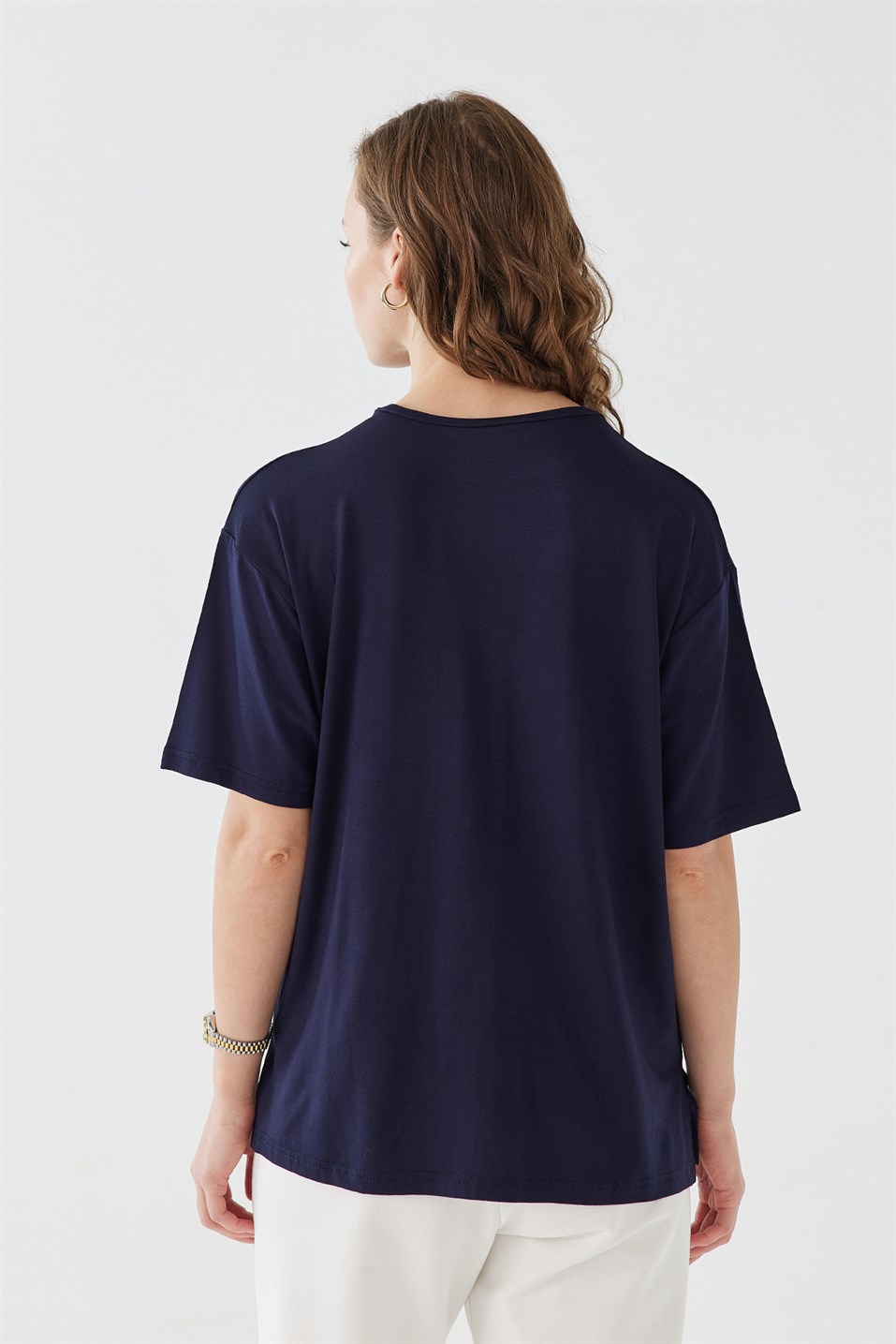 Navy Blue Viscose Flowy T-Shirt