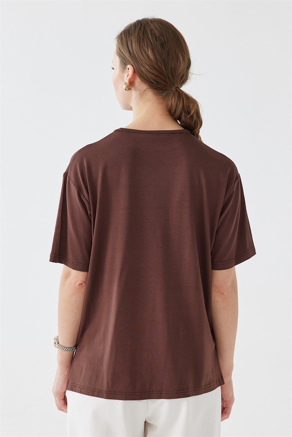 Dark Brown Viscose Flowy T-Shirt
