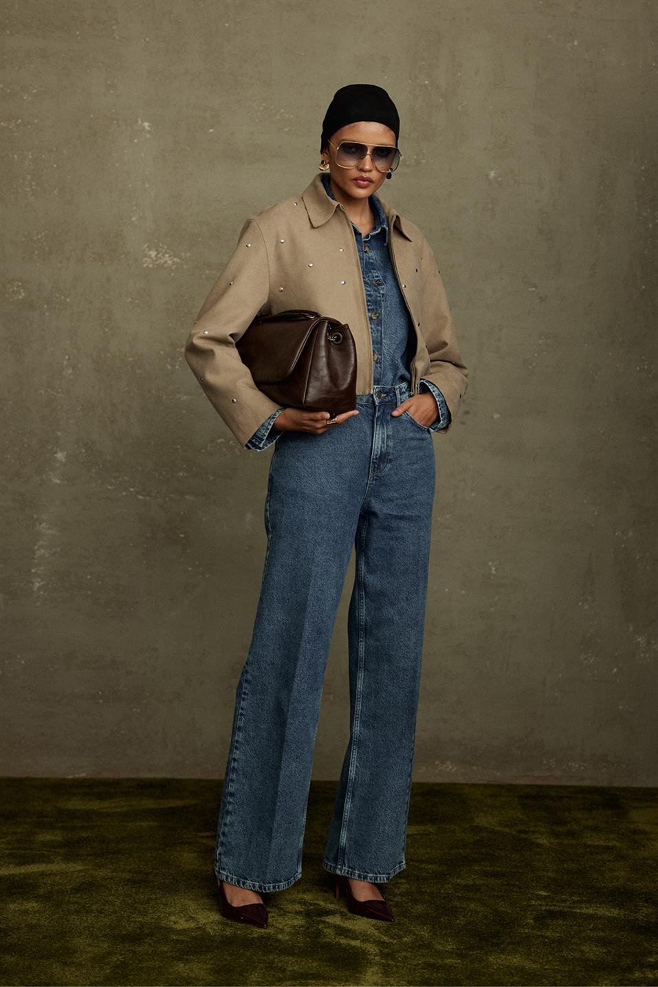 Vizon Gabriel Zımbalı Süet Görünümlü Ceket