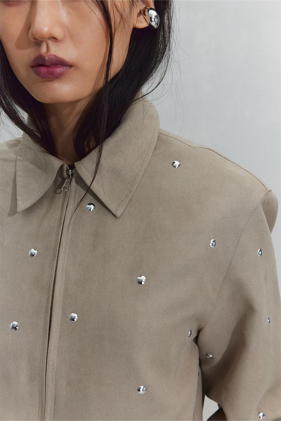 Vizon Gabriel Zımbalı Süet Görünümlü Ceket