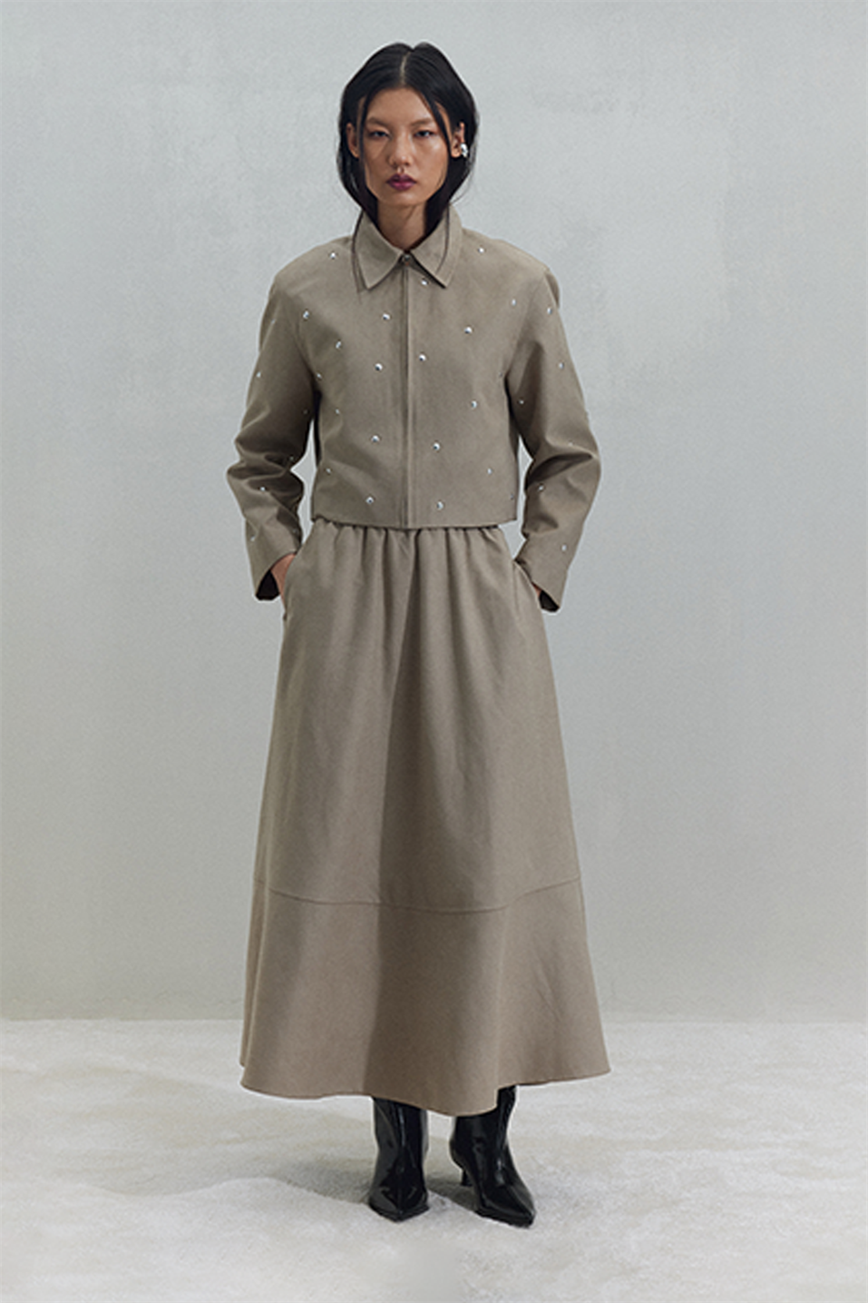 Vizon Gabriel Zımbalı Süet Görünümlü Ceket