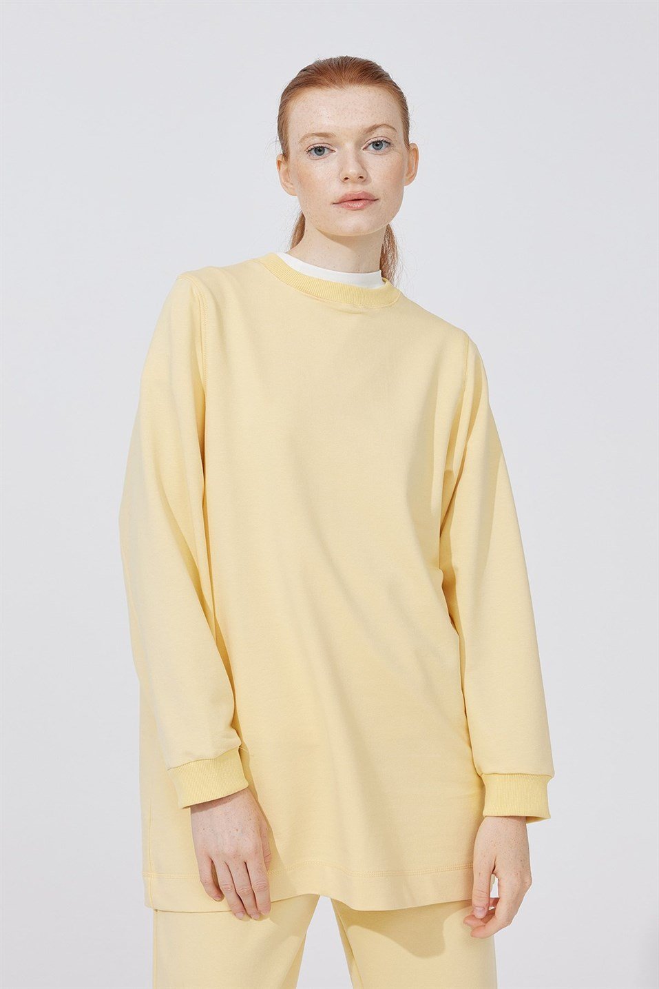 Sarı Yarasa Kol Pamuklu Sweatshirt