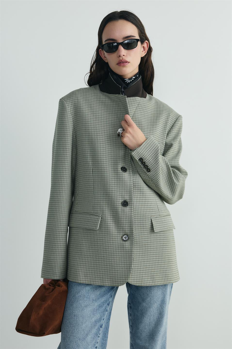 Yeşil Julie Ekose Blazer Ceket