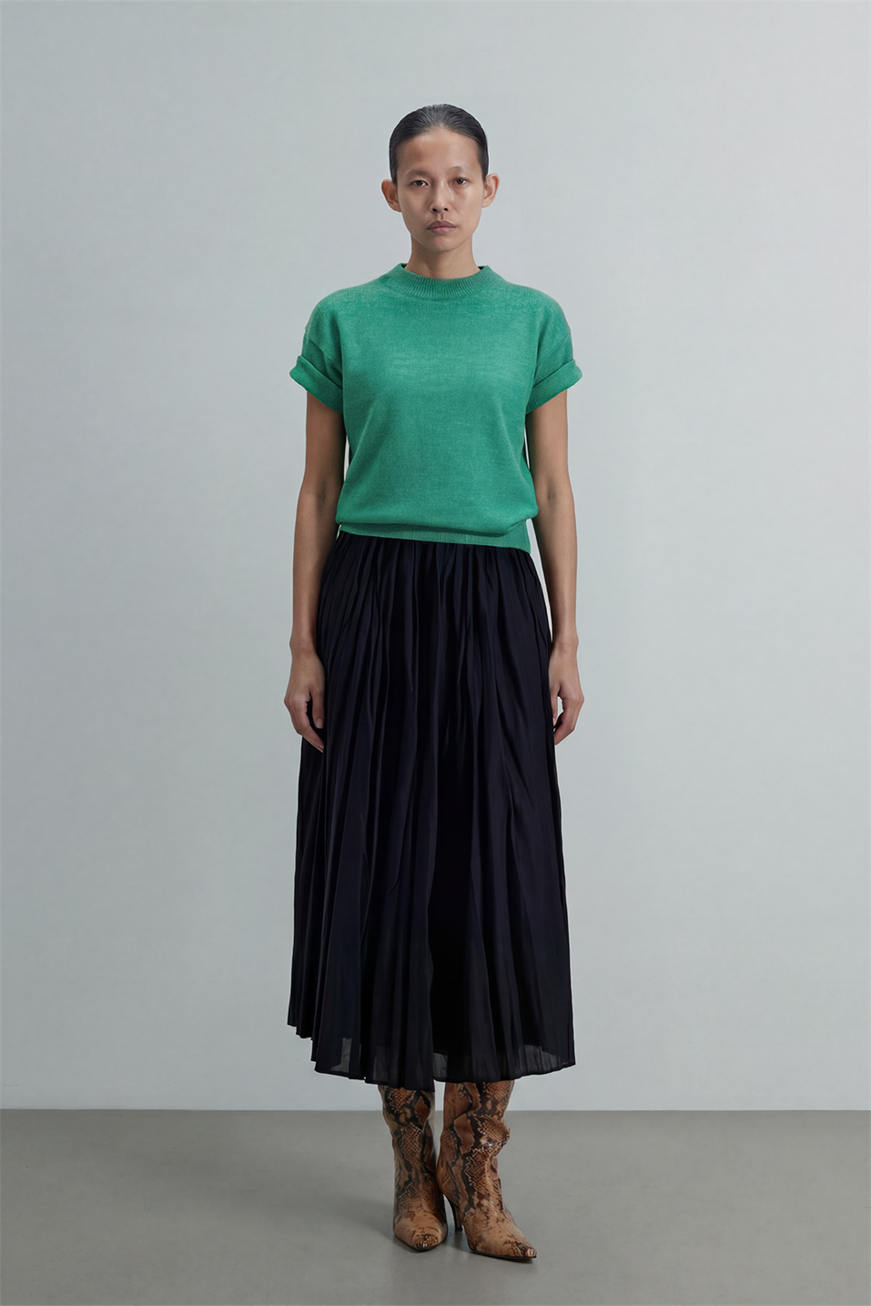 Yeşil Robe Kısa Kollu Kazak