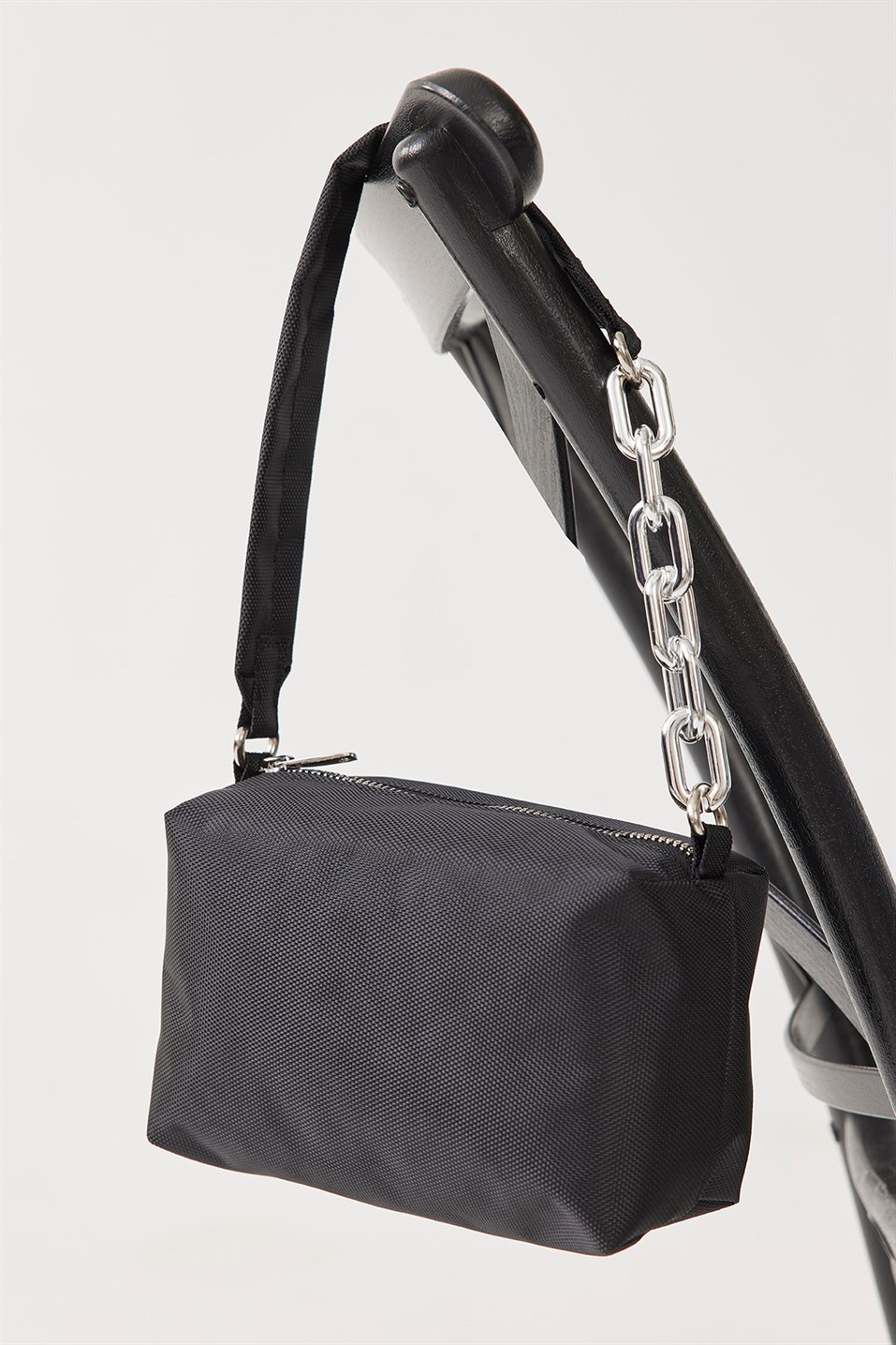 Black Chain Fabric Handle Bag