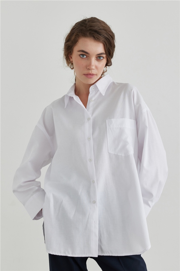 White Pocket Oversized Shirt | Suud Collection